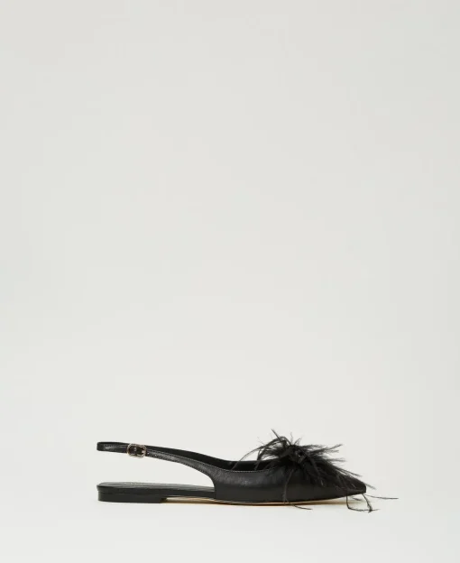 Ballerines Slingbacks En Cuir Avec Plumes