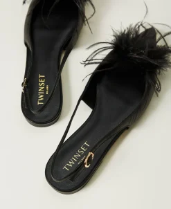 Ballerines Slingbacks En Cuir Avec Plumes