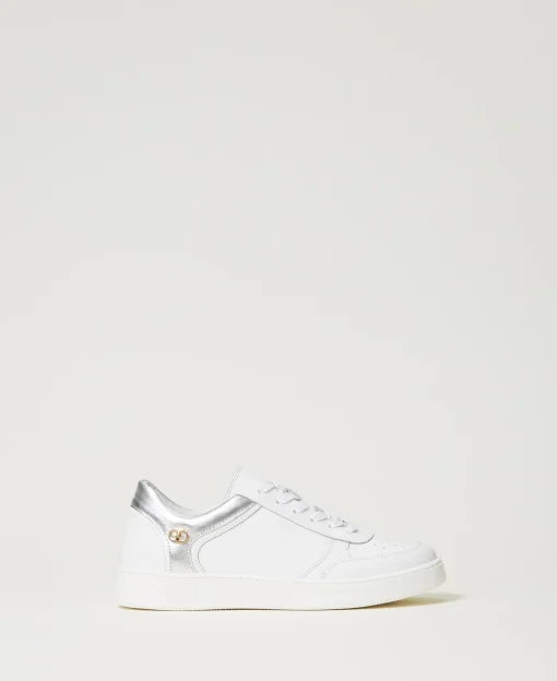 Baskets En Cuir Avec Insertions Lamées