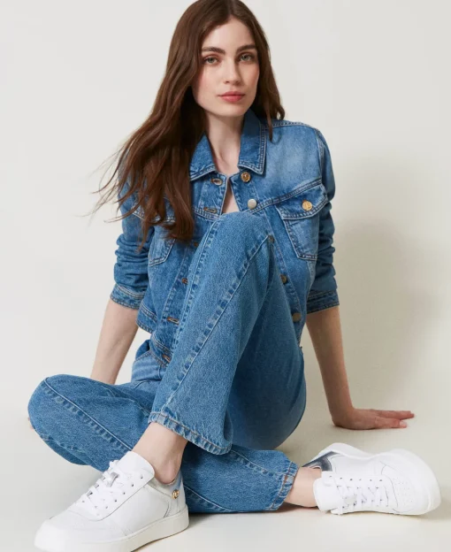 Baskets En Cuir Avec Insertions Lamées