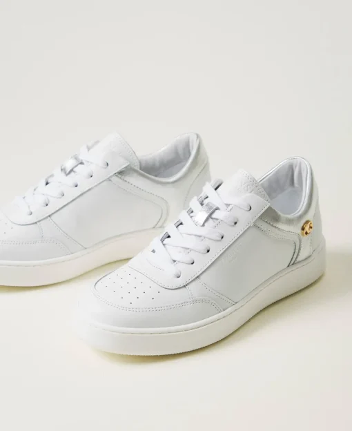 Baskets En Cuir Avec Insertions Lamées