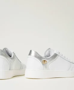 Baskets En Cuir Avec Insertions Lamées