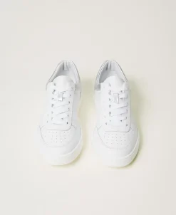 Baskets En Cuir Avec Insertions Lamées