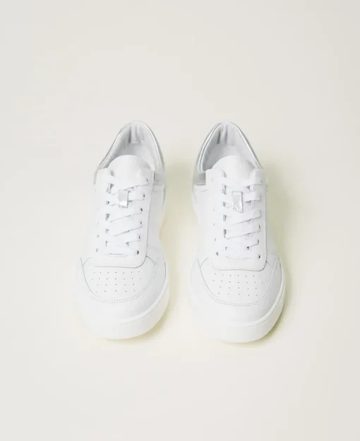 Baskets En Cuir Avec Insertions Lamées