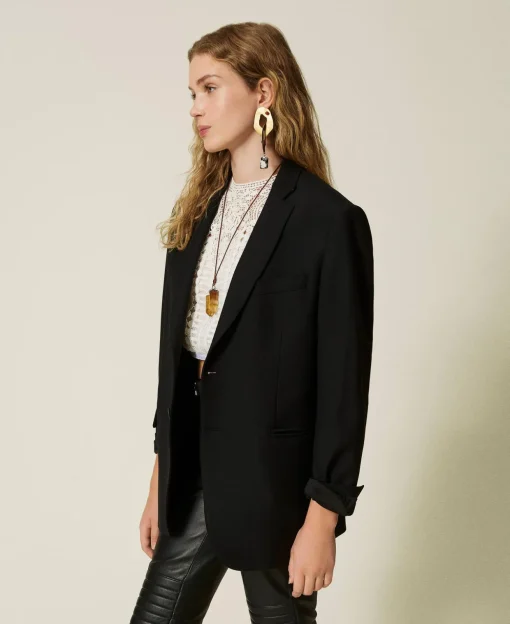 Blazer Couture En Sergé De Laine Mélangée