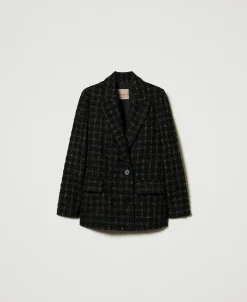 Blazer En Tissu Bouclé Avec Motif à Carreaux