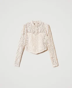Blouse Cropped En Dentelle Macramé