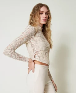 Blouse Cropped En Dentelle Macramé
