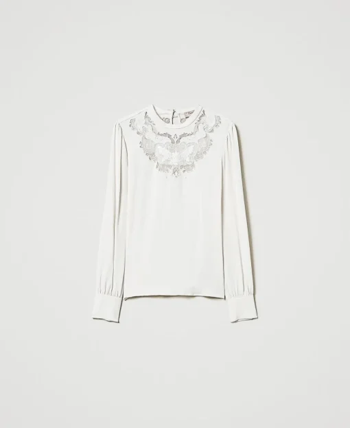 Blouse En Crêpe Avec Broderie Florale
