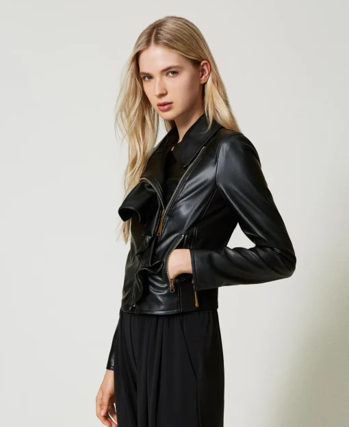 Blouson Perfecto Effet Cuir Avec Volant