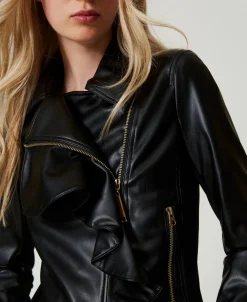 Blouson Perfecto Effet Cuir Avec Volant