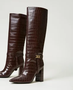 Bottes à Talons Avec Imprimé Croco