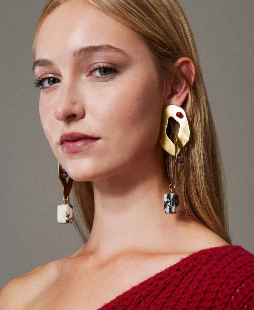 Boucle D’oreille En Chaîne Métallique Avec Pierres