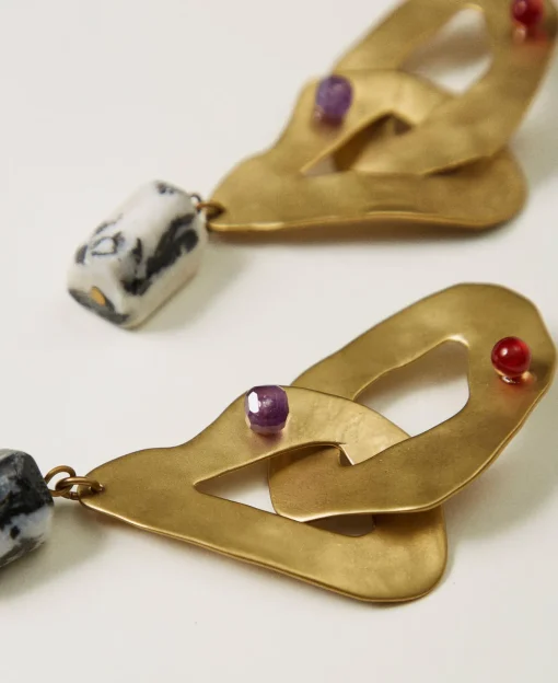 Boucle D’oreille En Chaîne Métallique Avec Pierres