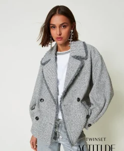 Caban Croisé En Drap Bicolore