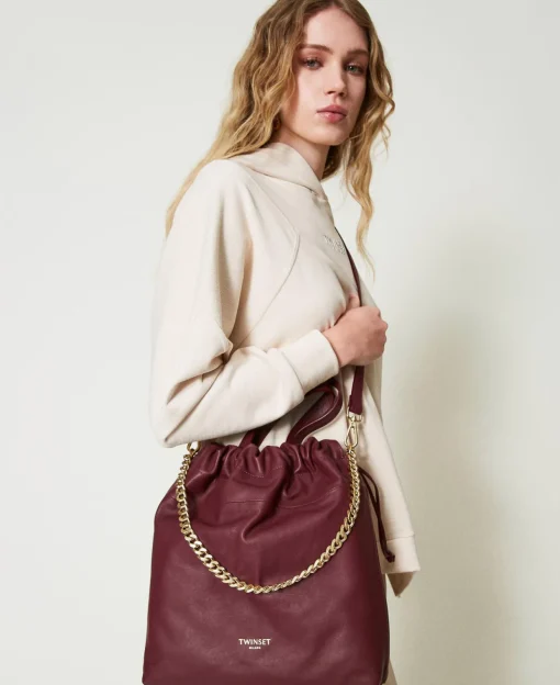Cabas Moyen En Cuir Avec Cordon De Serrage