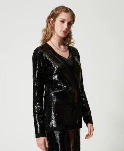 Cardigan Croisé Avec Sequins All-over