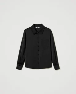 Chemise En Satin Avec Bouton Bijou