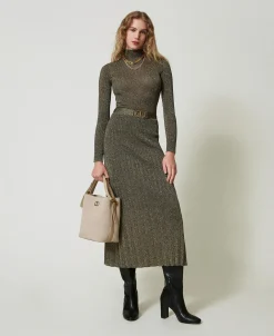 Jupe Mi-longue En Maille Avec Lurex