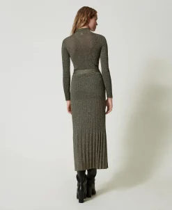 Jupe Mi-longue En Maille Avec Lurex