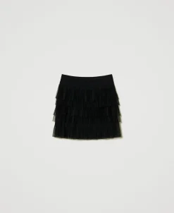 Mini-jupe En Maille Avec Volants En Tulle
