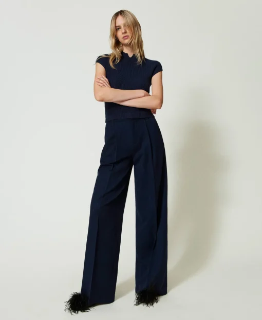 Pantalon Ample Rayé Avec Lurex