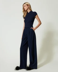 Pantalon Ample Rayé Avec Lurex