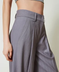 Pantalon Ample Rayé Avec Revers