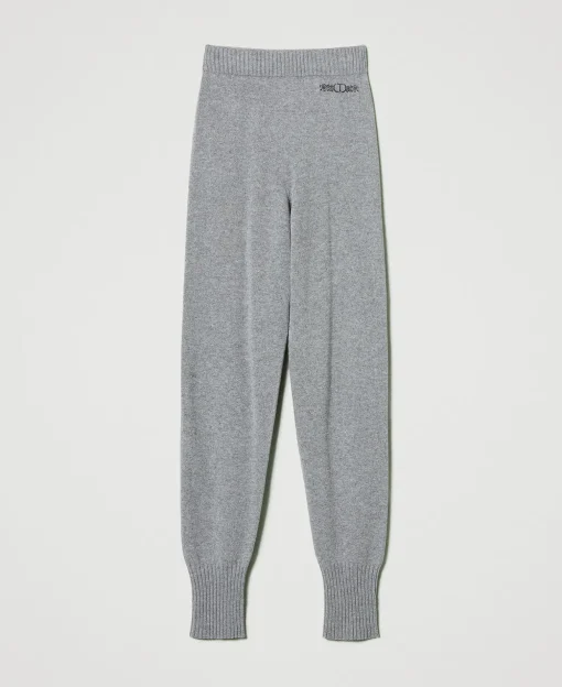 Pantalon De Jogging En Maille De Laine Mélangée Avec Logo Brodé