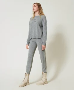 Pantalon De Jogging En Maille De Laine Mélangée Avec Logo Brodé