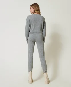 Pantalon De Jogging En Maille De Laine Mélangée Avec Logo Brodé