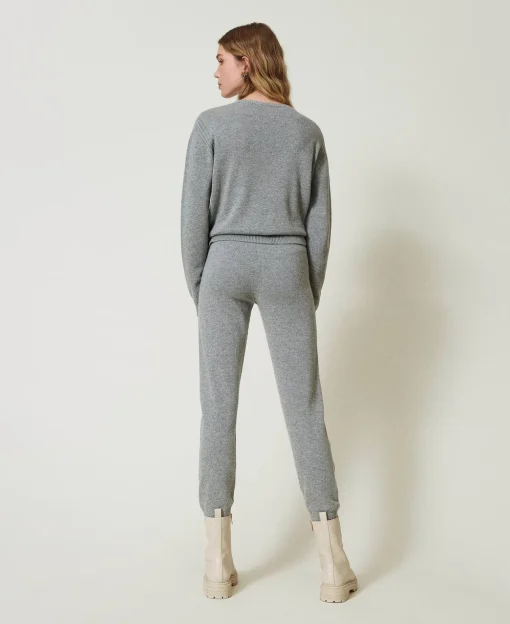 Pantalon De Jogging En Maille De Laine Mélangée Avec Logo Brodé