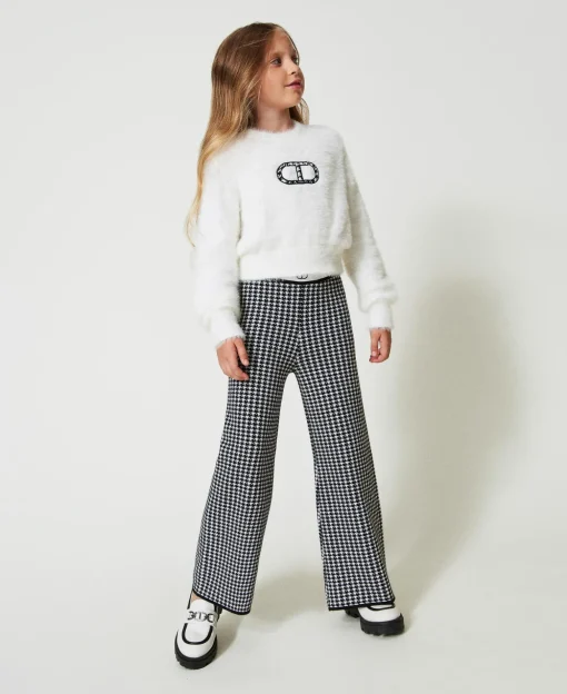 Pantalon En Maille Jacquard Pied-de-poule