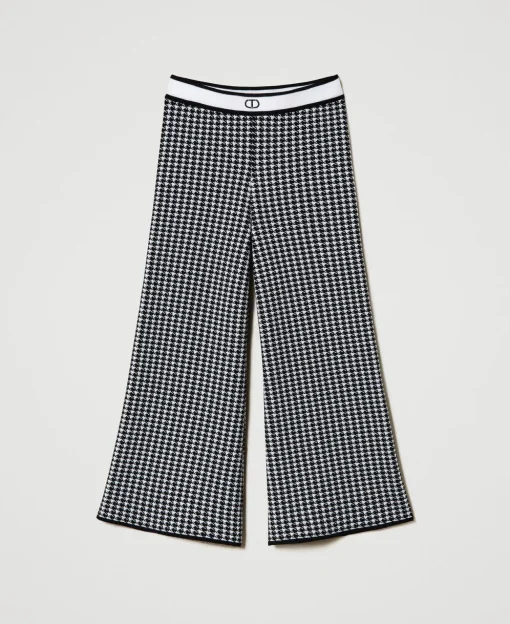 Pantalon En Maille Jacquard Pied-de-poule