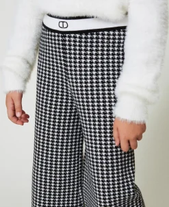 Pantalon En Maille Jacquard Pied-de-poule