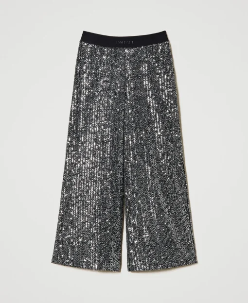 Pantalon Palazzo Avec Sequins All-over