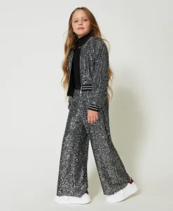 Pantalon Palazzo Avec Sequins All-over