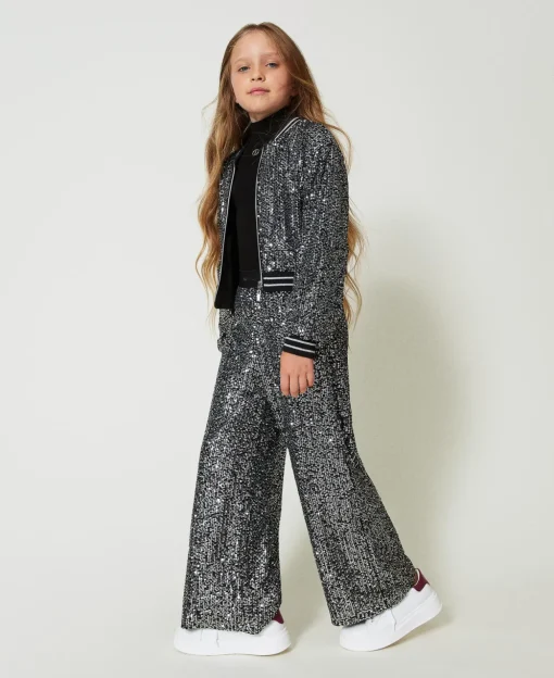 Pantalon Palazzo Avec Sequins All-over