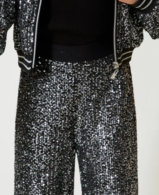 Pantalon Palazzo Avec Sequins All-over