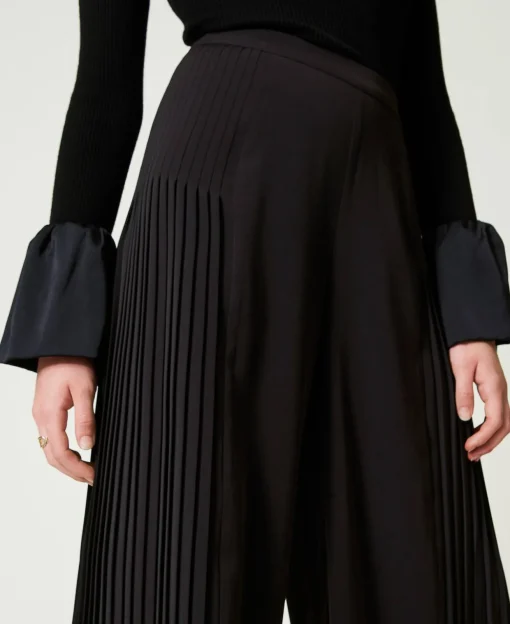 Pantalon Palazzo En Crêpe Georgette Plissé
