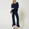 Pantalon évasé En Maille Avec Volant