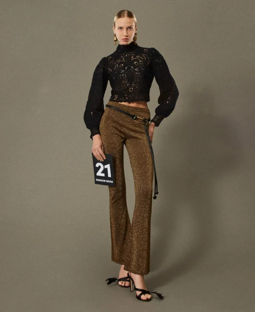 Pantalon évasé En Maille Avec Lurex