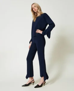 Pantalon évasé En Maille Avec Volant