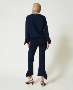 Pantalon évasé En Maille Avec Volant
