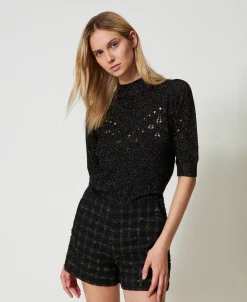 Pull Col Montant En Mélange De Laine Et Lurex