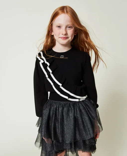 Pull Regular Avec Double Volant