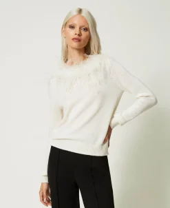 Pull Regular En Laine Mélangée Avec Plumes