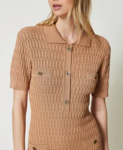Robe Courte Ajustée En Maille Avec Boutons