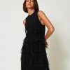 Robe Courte En Maille Avec Volants En Tulle