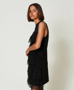 Robe Courte En Maille Avec Volants En Tulle